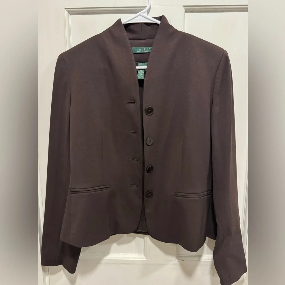 Women’s Lauren Ralph Lauren brown high neck fitted wool blend blazer - Picture 2 of 5